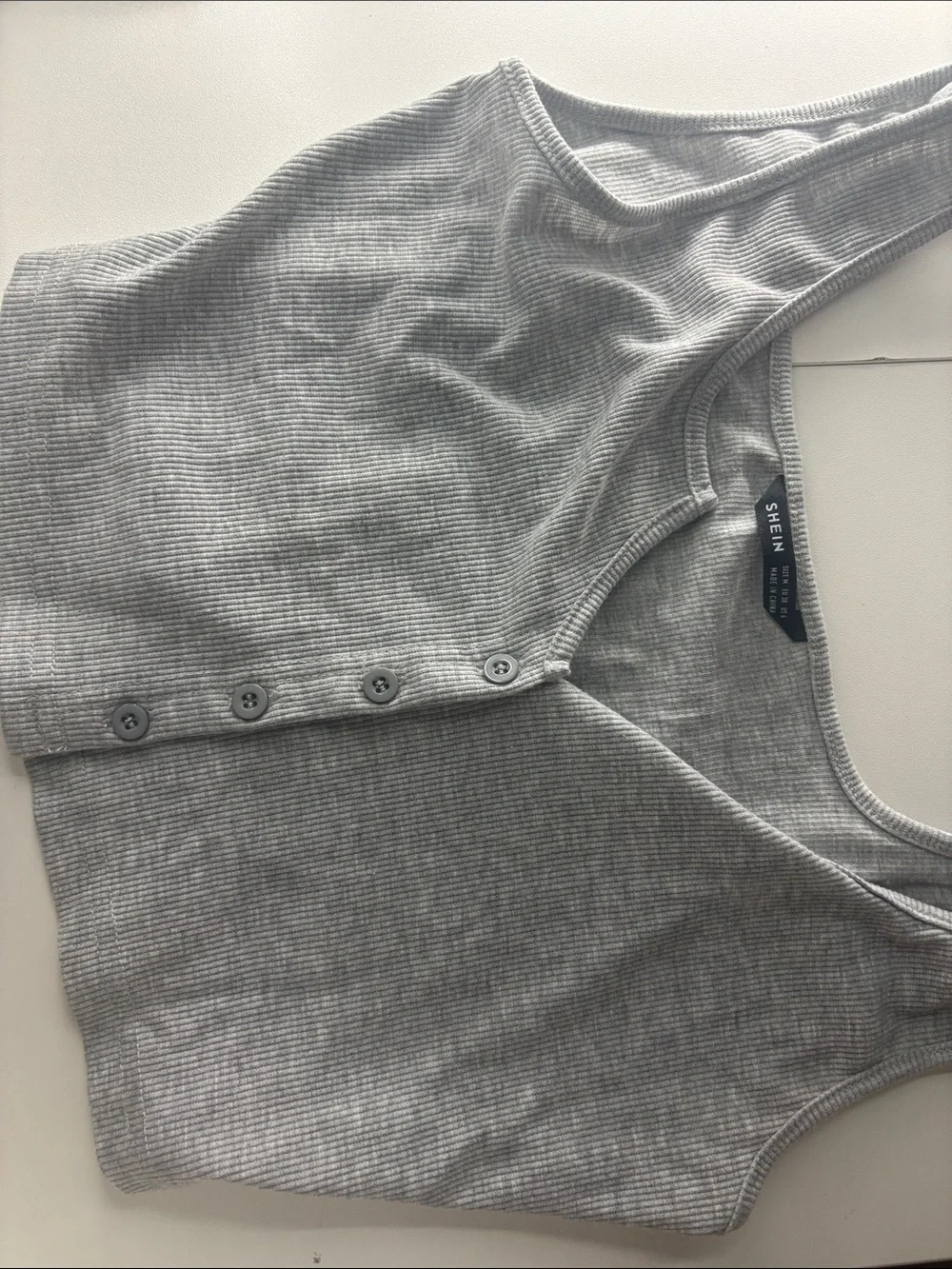 SHEIN Light Gray Ribbed Button-Front Tank